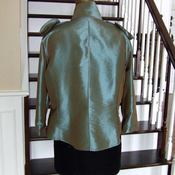 Green Gray Taffeta Blouse T-Shirt Top Formal and Casual - Picture 7 of 8